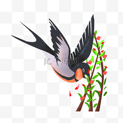 春季小燕子和花朵插画