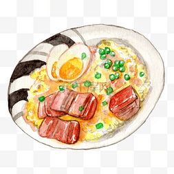 卡通食物手绘插画图片_卡通手绘叉烧饭插画