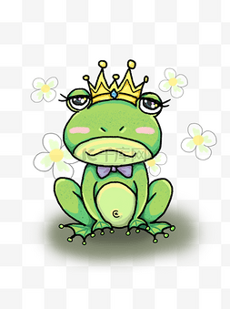 手绘卡通绿色青蛙图片_手绘卡通儿童玩具青蛙王子手账商