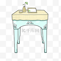 卡通桌子蓝色图片_手绘花卉桌子插画