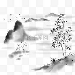 血在水中图片_国画水墨山水中国风竹子风景