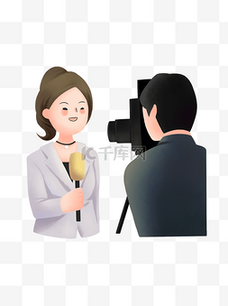 记者卡通图片_记者双人人物男人女人采访摄影场