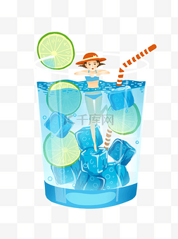 夏日饮料设计图片_冰爽柠檬饮料夏日游泳元素