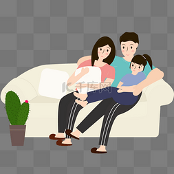 妈妈陪伴图片_和谐家庭主题一家人温馨看电视