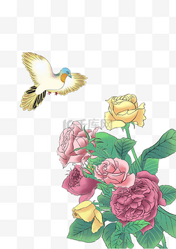 鸟工笔画图片_工笔画小鸟和鲜花