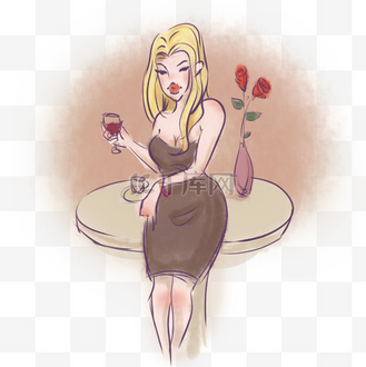 喝红酒金发美女