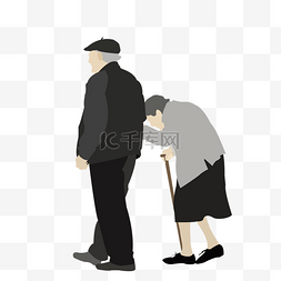 散步矢量图片_手挽手散步的老夫妇免扣矢量图