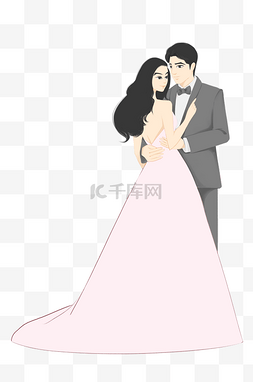 人物新婚图片_手绘现代婚礼新郎新娘人物插画