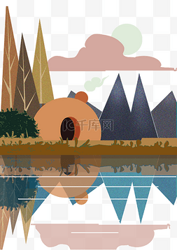 山风景插画插图图片_节气气氛秋季风景插画