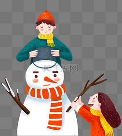 小雪图案图片_小雪节气之堆雪人主题插画