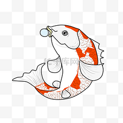 红色鱼类图片_锦鲤花白鱼类卡通插画