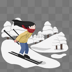 雪地小女孩图片_冬季滑雪的小女孩