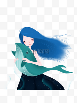 彩绘鲸鱼图片_抱着鲸鱼的女孩图元素设计