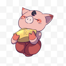 卡通动物猪表情包图片_2019年猪年抱着金元宝的可爱猪猪
