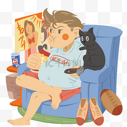 猫咪和人图片_宅生活人物和猫咪插画