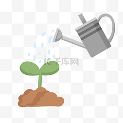 绿色植物插画图片_灰色的水壶浇水插画