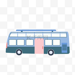 巴士插画图片_蓝色复古双层巴士矢量插画