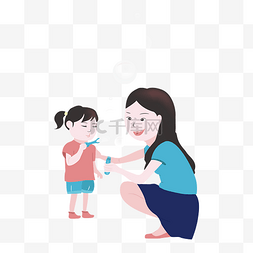 吹泡泡的小女孩图片_卡通手绘吹泡泡的母女俩