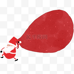 背红色图片_卡通圣诞老人背礼物袋插画