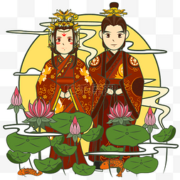 古代新娘图片_矢量手绘卡通古代婚礼小场景