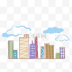 城市楼房街景图片_彩色卡通城市剪影城市缩影