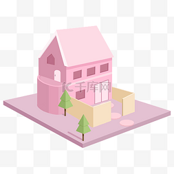 2.5D粉色小房子插画