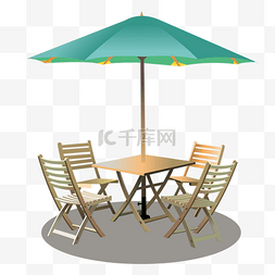 卡通手绘太阳伞沙滩椅