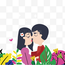 亲嘴的情侣图片_亲吻情人节亲吻的情侣矢量插画