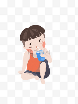 卡通夏日喝果汁的锅盖头男孩设计