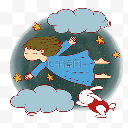 月亮门景墙图片_手绘卡通可爱梦幻童话小女孩和小