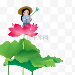 花仙子图片_盛夏池塘里的荷花和小女孩