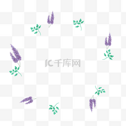 绿色的叶子花环图片_紫色的薰衣草、绿色叶子花环