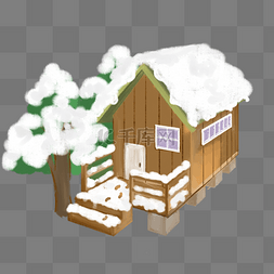 房屋手绘插画图片_大雪覆盖的房屋手绘插画