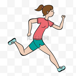 跑步女生图片_手绘跑步的女生人物免扣素材