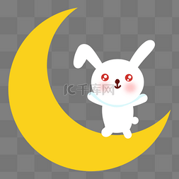 手绘星空夜晚图片_月亮上的兔子