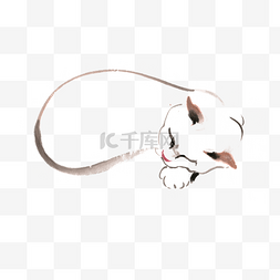 睡觉小猫图片_睡觉的小猫水墨画PNG免抠素材