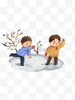打雪仗堆雪人儿童插画