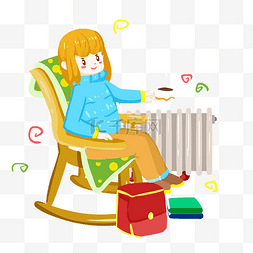 卡通暖气片图片_冬季取暖小女孩在暖气片旁取暖