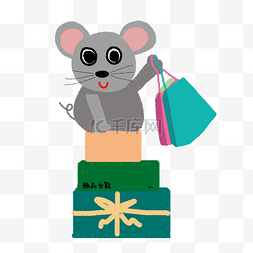 灰色的老鼠购物插画
