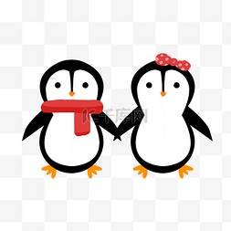 情侣企鹅手绘插画