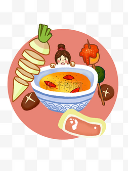蔬菜丸子汤图片_手绘插画卡通可爱食物享受美食设