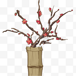 手绘冬季红梅树