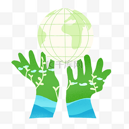 卡通世界地球日双手保护地球