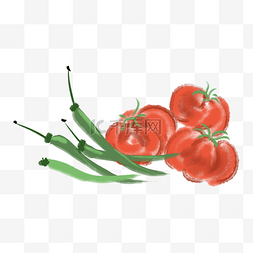绿色的西红柿图片_水墨红色的蔬菜插画