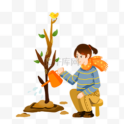 植树节的小女孩图片_植树节浇树的小女孩