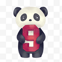 小熊猫和数字9插画