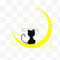 ps月亮图片_可爱小猫坐在弯月星星