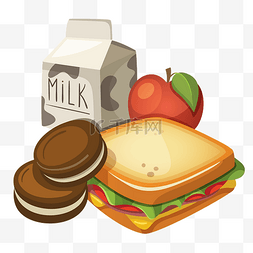 牛奶素材图片_卡通学生营养早餐