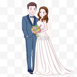 婚礼漫画图片_手绘新郎新娘插画