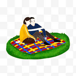 情侣坐在草地上图片_春季野餐春游春天扁平风矢量小清